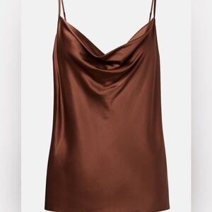Elegant Brown Satin Cowl Neck Top
